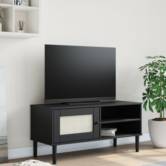 TV-Møbel Svart TV-benk SENJA rotting-utseende 106x40x49cm cm heltre furu