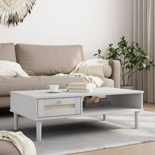 Salongbord Sofabord Hvit SENJA rotting-utseende 100x55x33 cm heltre