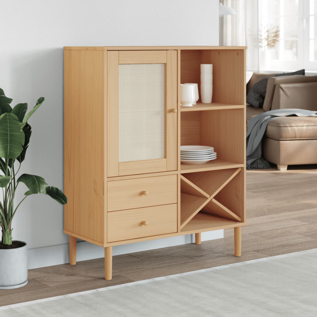 Skjenk Tre SENJA rotting utseende Brun 90x40x112 cm heltre furu