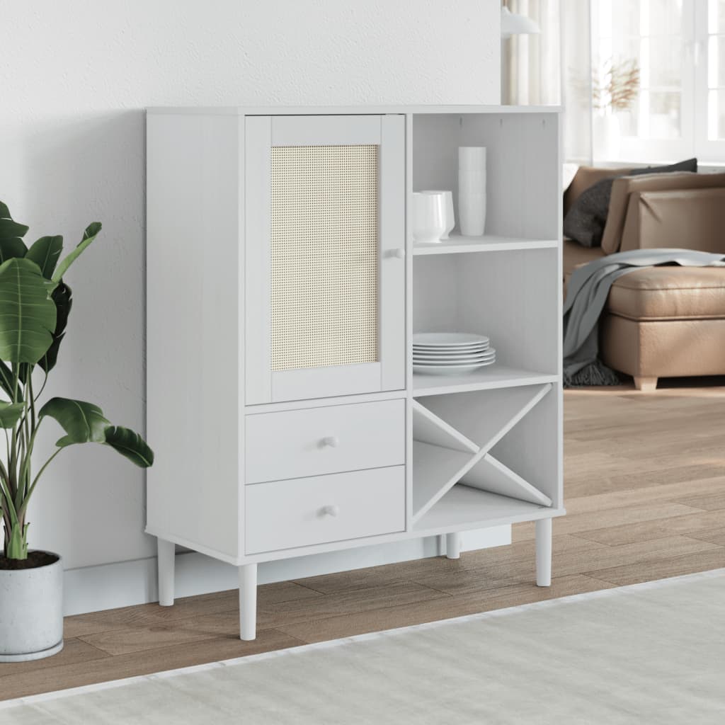 Skjenk Hvit SENJA rotting utseende 90x40x112 cm heltre furu