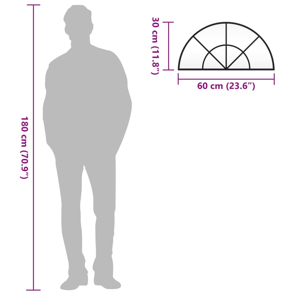 Veggspeil svart 60x30 cm buet jern