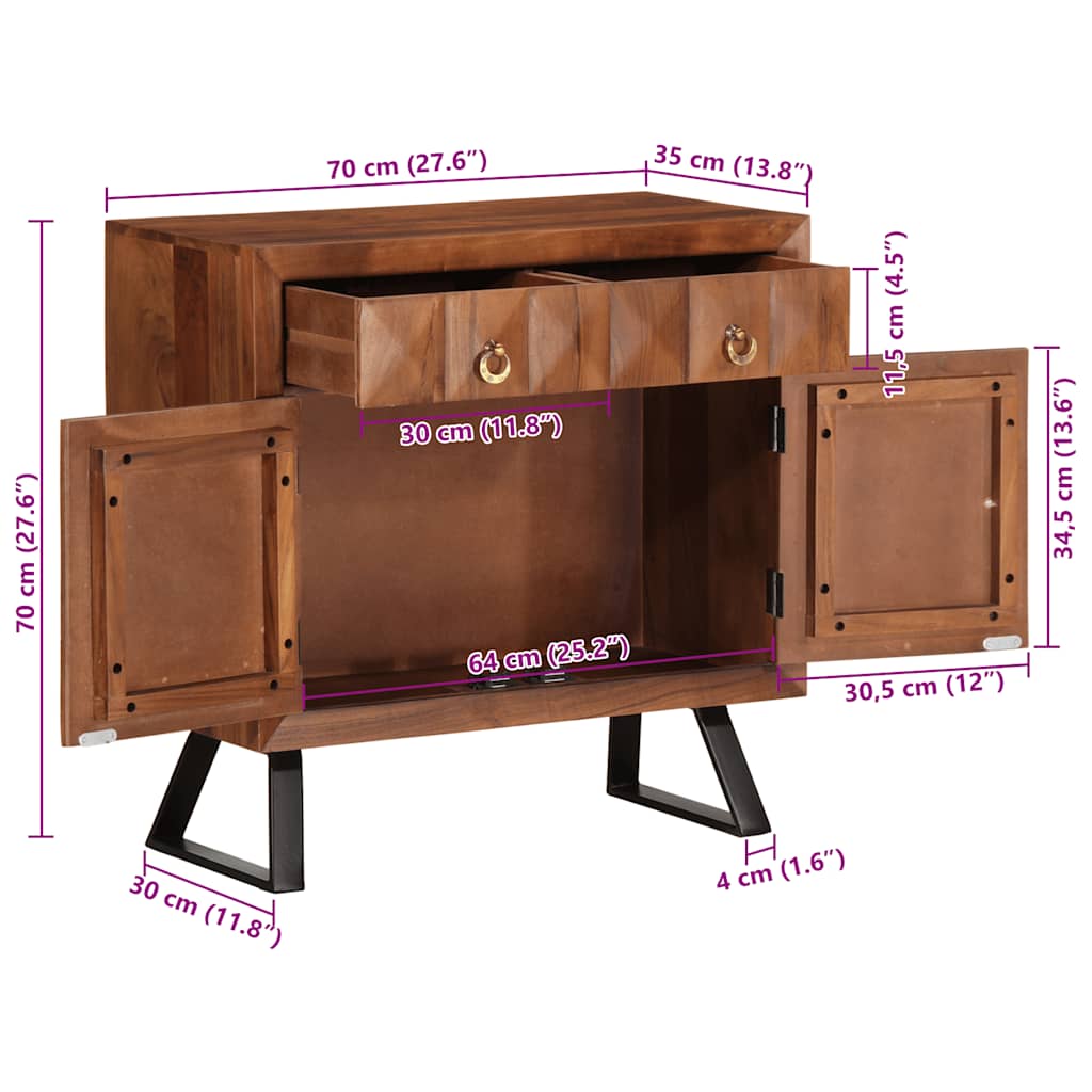 Kommode Honningbrun 70x35x70 cm heltre akasie