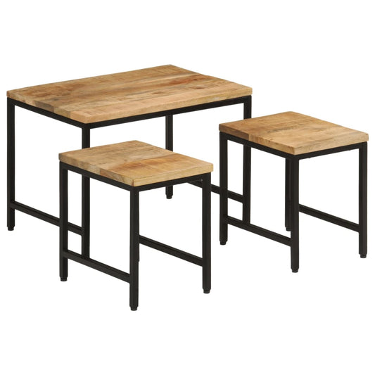 Stablebare salongbord 3 stk grovt heltre mangotre og jern
