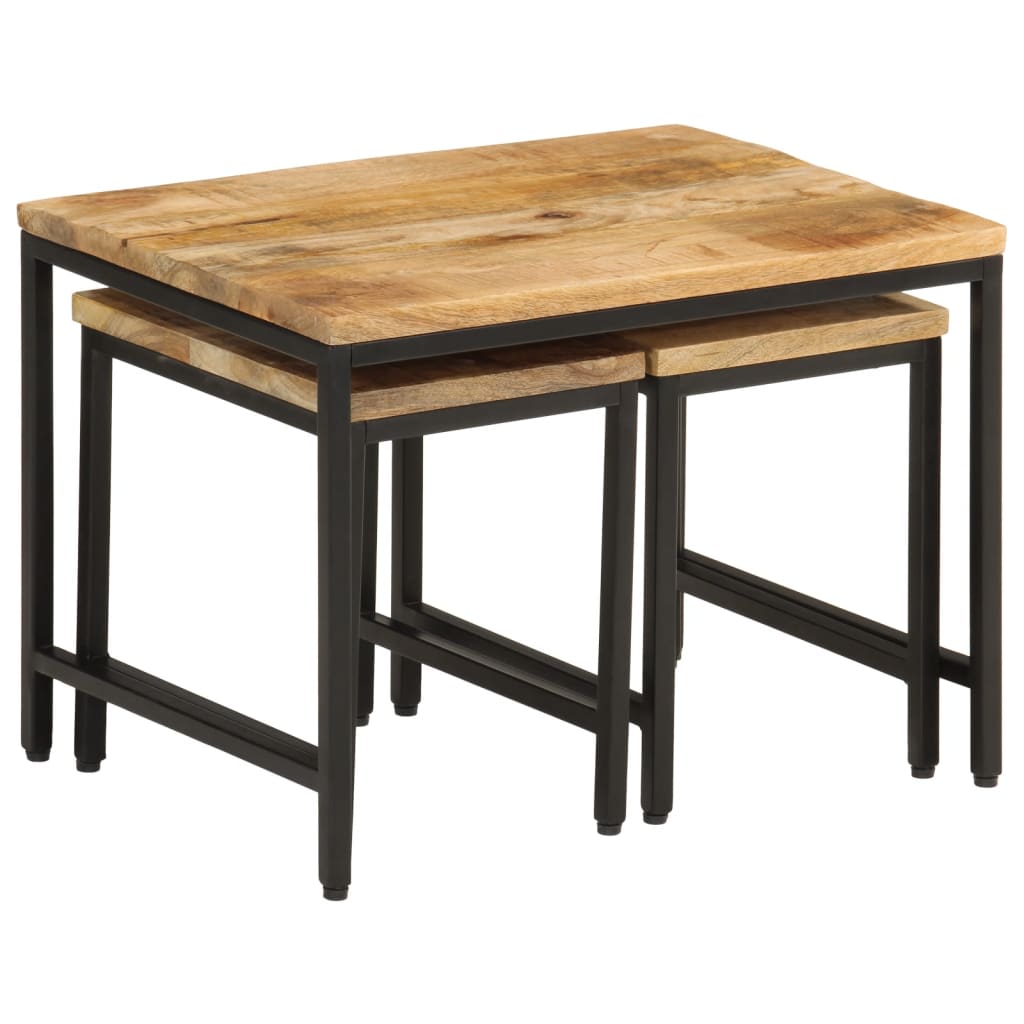 Stablebare salongbord 3 stk grovt heltre mangotre og jern
