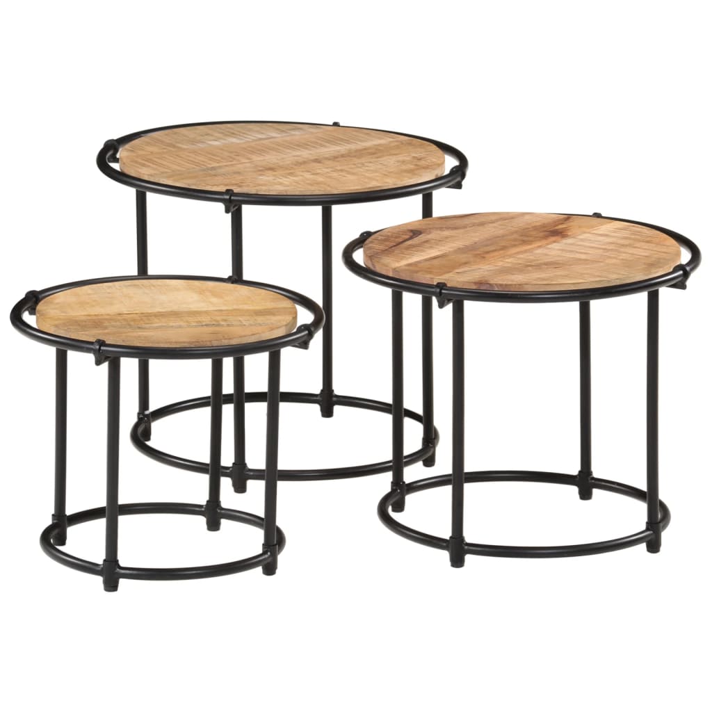 Sidebord Tre Stablebare 3 stk grovt heltre mangotre