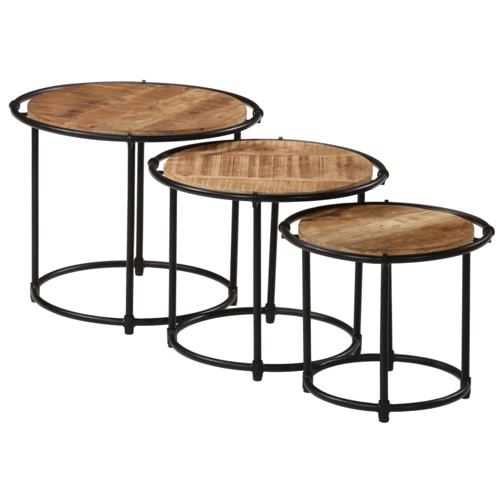 Sidebord Tre Stablebare 3 stk grovt heltre mangotre