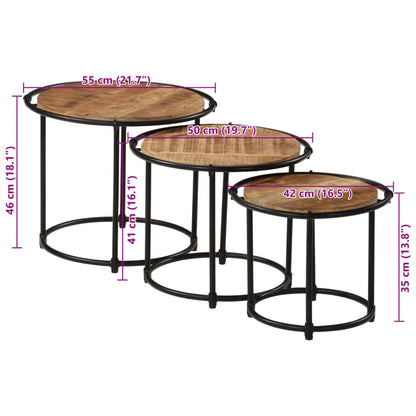 Sidebord Tre Stablebare 3 stk grovt heltre mangotre