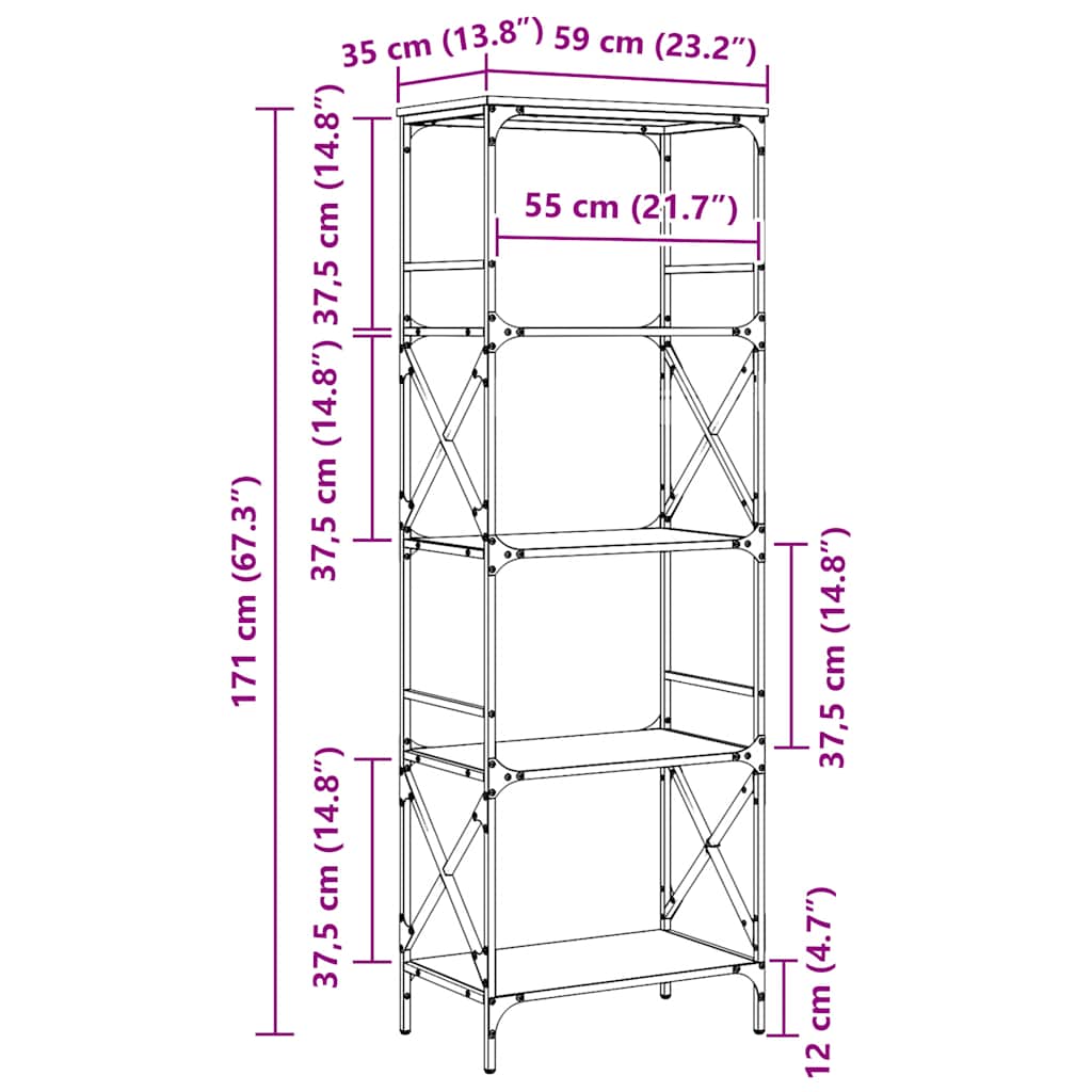 Bokhylle Brun Eik 5 etasjer 59x35x171 cm