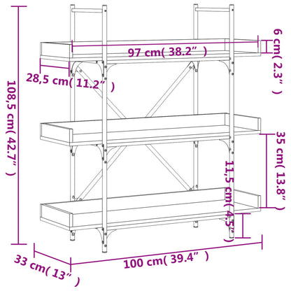 Bokhylle Sonoma Eik 3 etasjer 100x33x108,5 cm