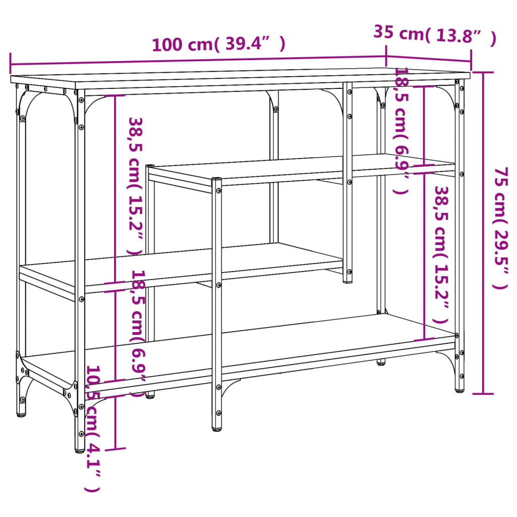 Avlastningsbord konsollbord Brun Eik med hyller 100x35x75 cm