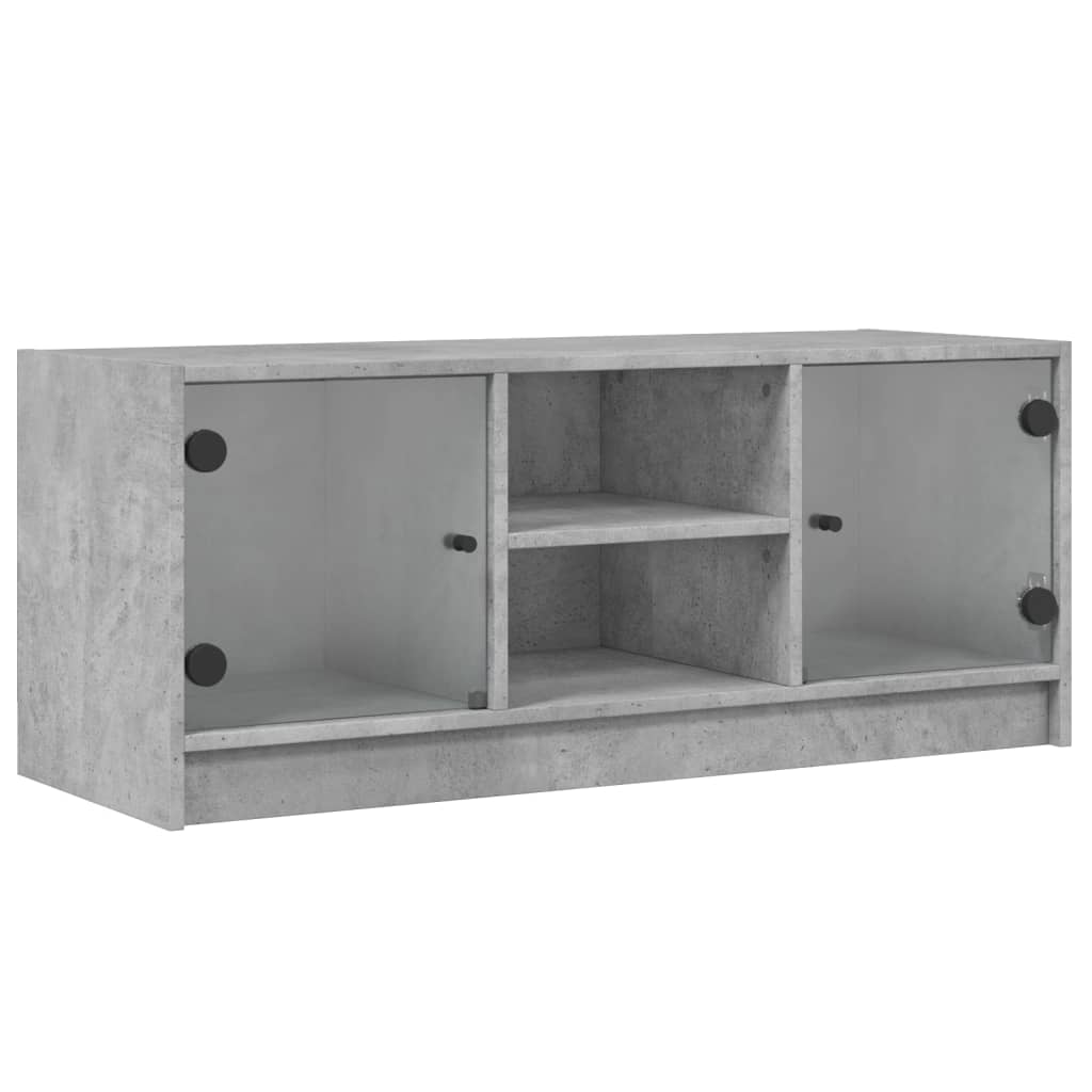 TV-Møbel Betonggrå med glassdører 102x37x42 cm