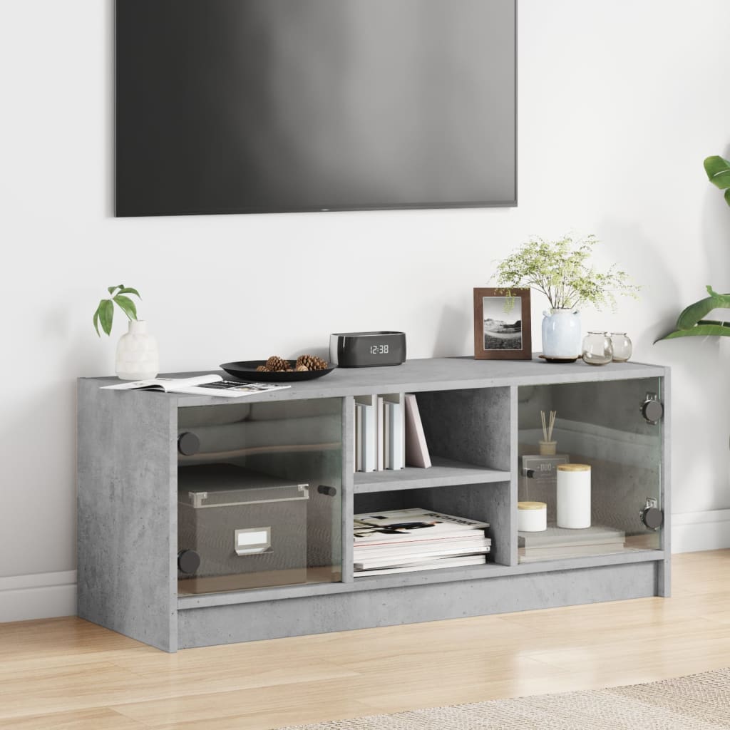 TV-Møbel Betonggrå med glassdører 102x37x42 cm