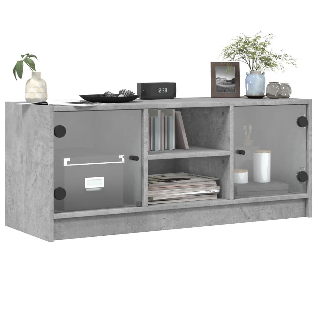 TV-Møbel Betonggrå med glassdører 102x37x42 cm