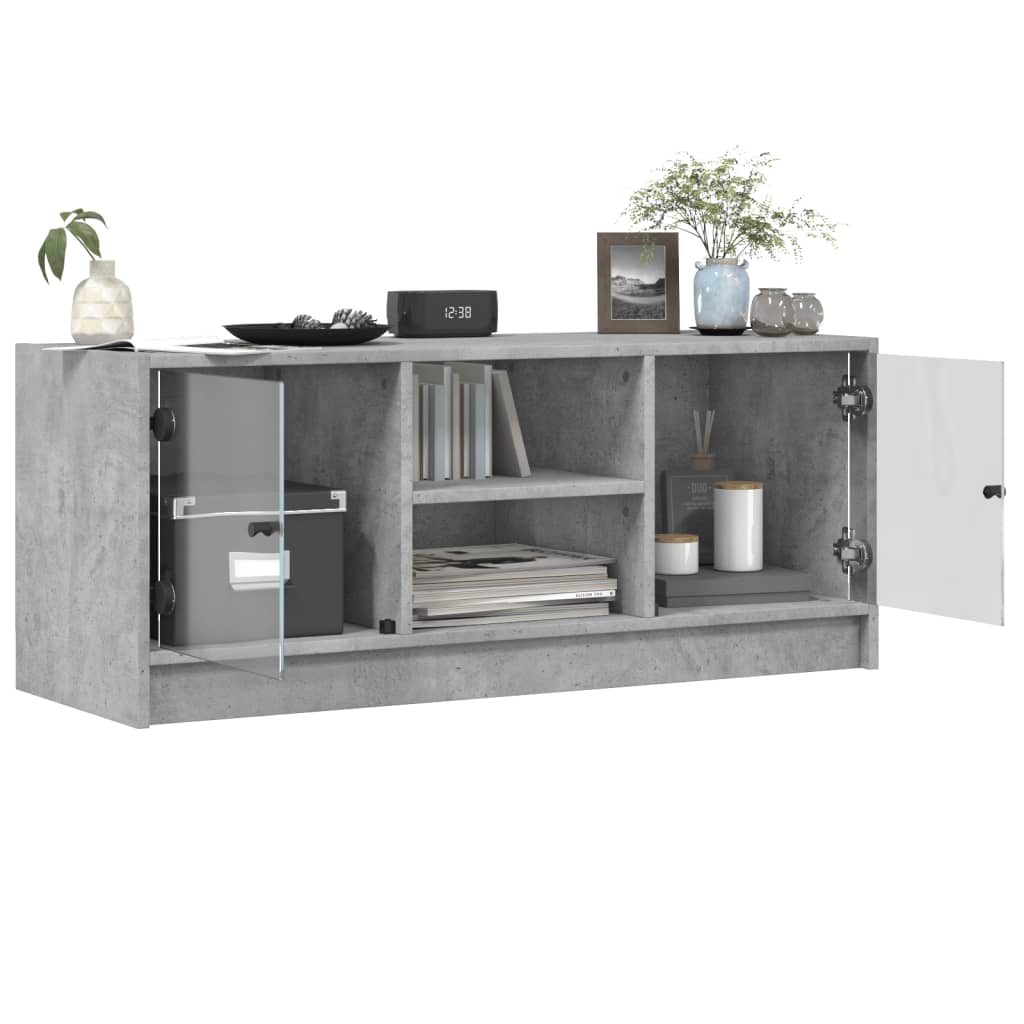 TV-Møbel Betonggrå med glassdører 102x37x42 cm
