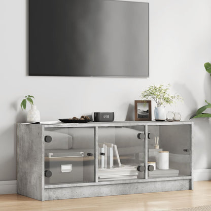 TV-Møbel Betonggrå med glassdører 102x37x42 cm