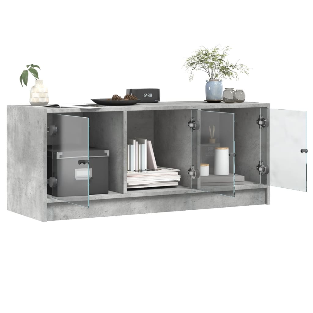TV-Møbel Betonggrå med glassdører 102x37x42 cm