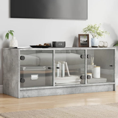 TV-Møbel Betonggrå med glassdører 102x37x42 cm