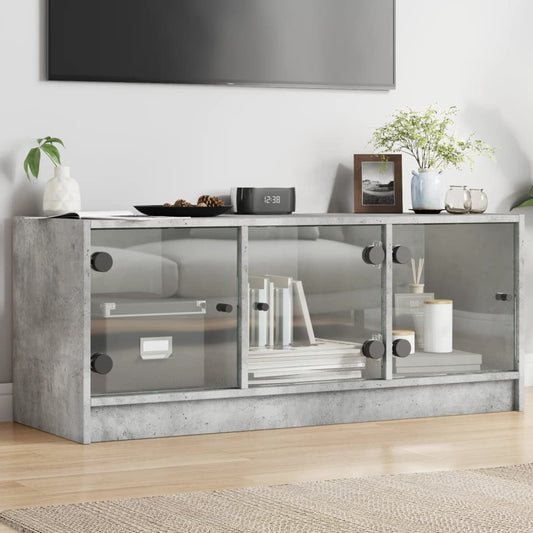 TV-Møbel Betonggrå med glassdører 102x37x42 cm