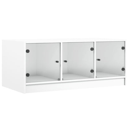 Salongbord Sofabord Hvit med glassdører 102x50x42 cm