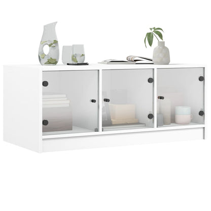 Salongbord Sofabord Hvit med glassdører 102x50x42 cm