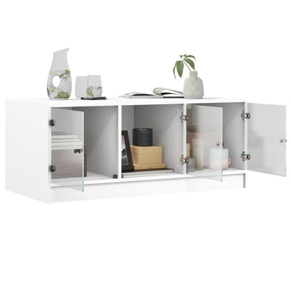 Salongbord Sofabord Hvit med glassdører 102x50x42 cm
