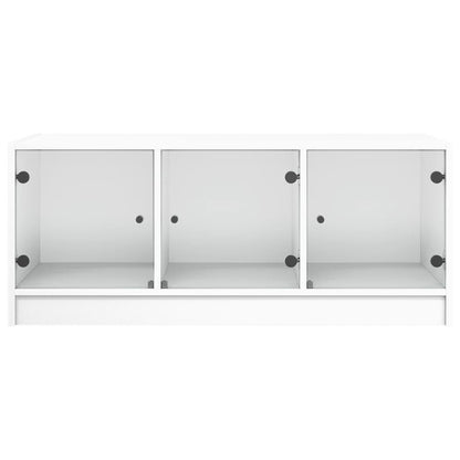 Salongbord Sofabord Hvit med glassdører 102x50x42 cm