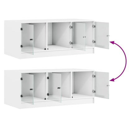 Salongbord Sofabord Hvit med glassdører 102x50x42 cm