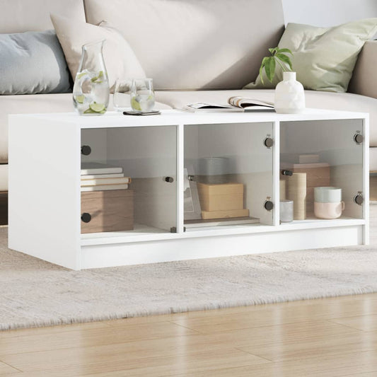Salongbord Sofabord Hvit med glassdører 102x50x42 cm