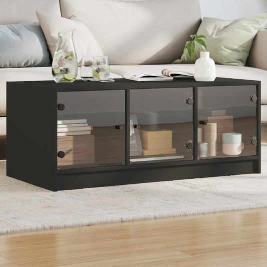 Salongbord Sofabord Svart med glassdører 102x50x42 cm