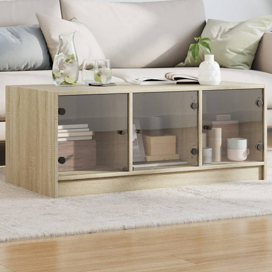 Salongbord Sofabord Sonoma Eik med glassdører 102x50x42 cm