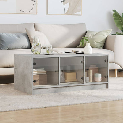 Salongbord Sofabord Betonggrå med glassdører 102x50x42 cm