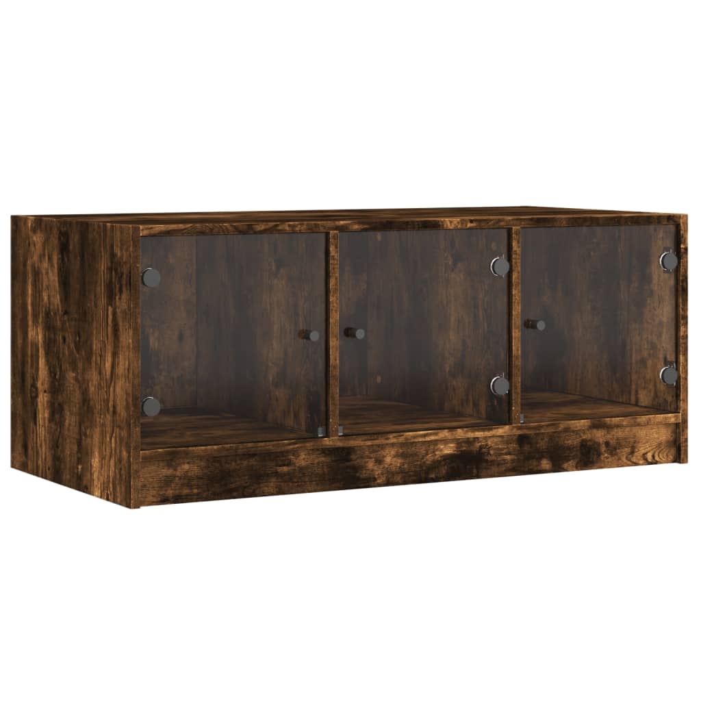 Salongbord Sofabord Røkt Eik med glassdører 102x50x42 cm