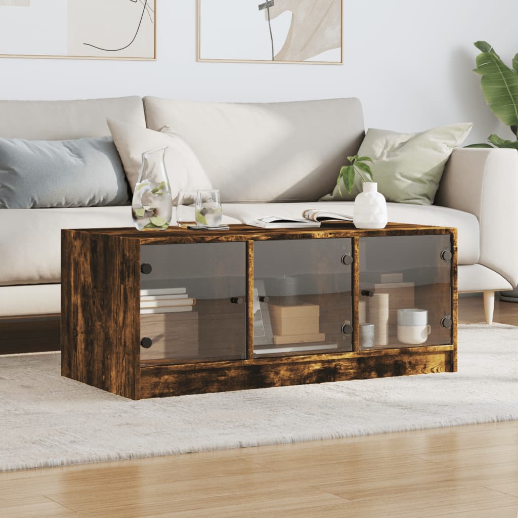 Salongbord Sofabord Røkt Eik med glassdører 102x50x42 cm