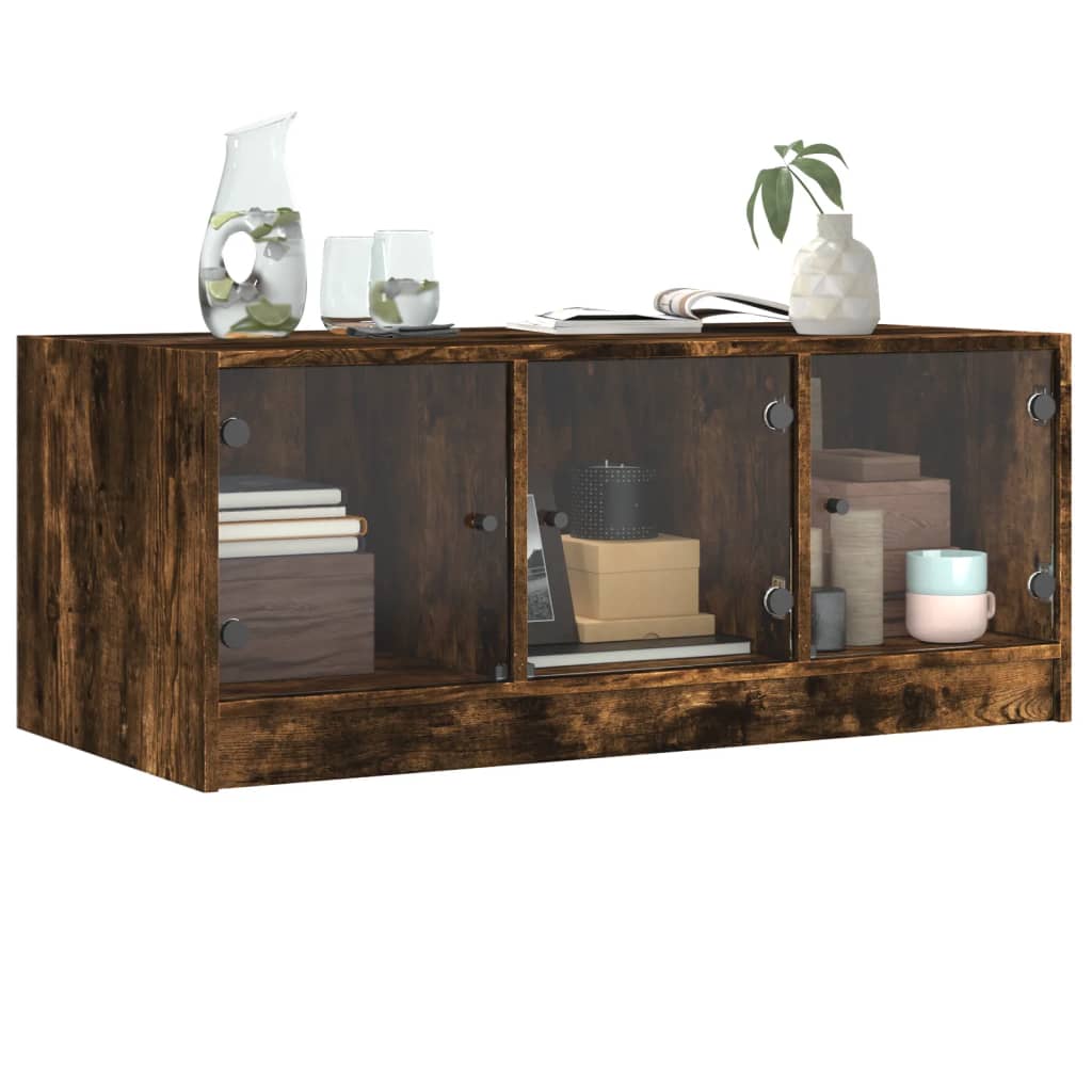 Salongbord Sofabord Røkt Eik med glassdører 102x50x42 cm