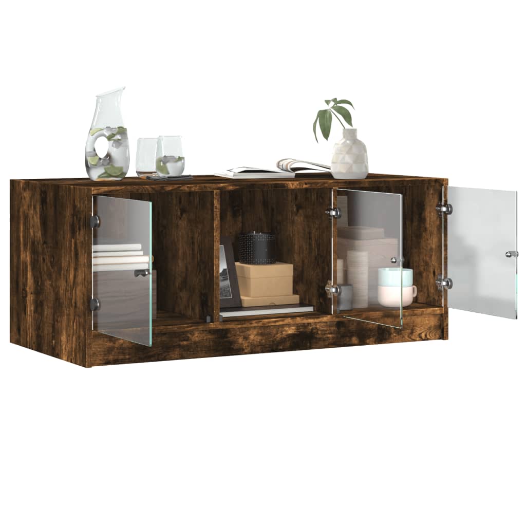 Salongbord Sofabord Røkt Eik med glassdører 102x50x42 cm