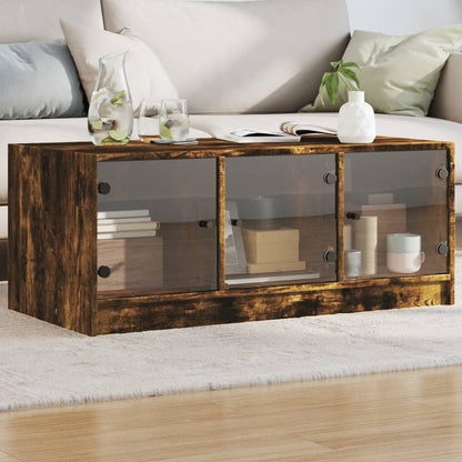 Salongbord Sofabord Røkt Eik med glassdører 102x50x42 cm