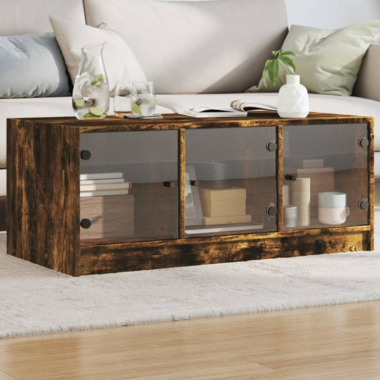 Salongbord Sofabord Røkt Eik med glassdører 102x50x42 cm