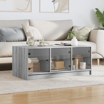 Salongbord Sofabord Sonoma Grå med glassdører 102x50x42 cm