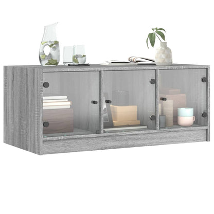 Salongbord Sofabord Sonoma Grå med glassdører 102x50x42 cm