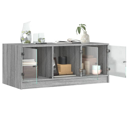 Salongbord Sofabord Sonoma Grå med glassdører 102x50x42 cm