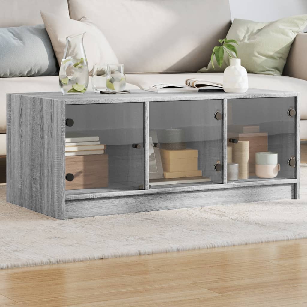 Salongbord Sofabord Sonoma Grå med glassdører 102x50x42 cm