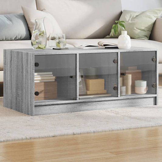 Salongbord Sofabord Sonoma Grå med glassdører 102x50x42 cm