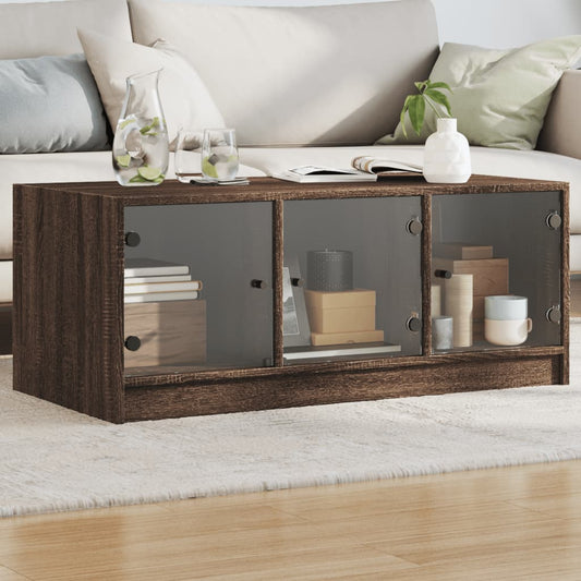 Salongbord Sofabord Brun Eik med glassdører 102x50x42 cm