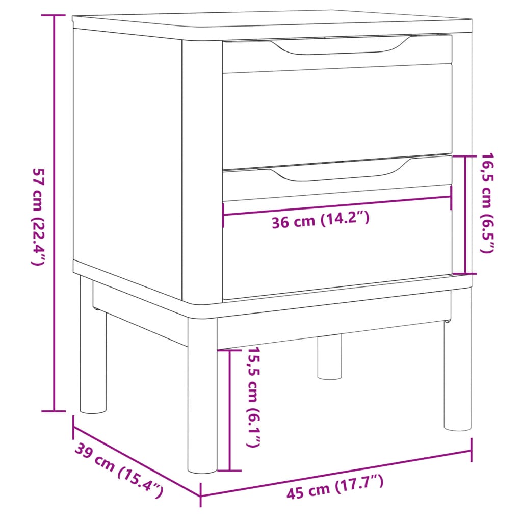 Nattbord Sengbord Hvit 45x39x57 cm heltre furu