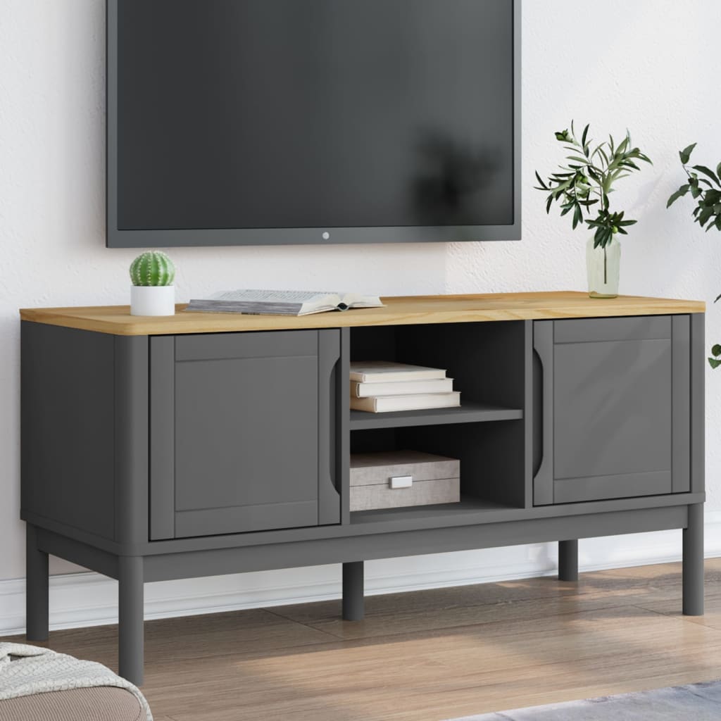 TV-Møbel Grå Tre TV-benk FLORO Grå 114x43x55 cm heltre furu