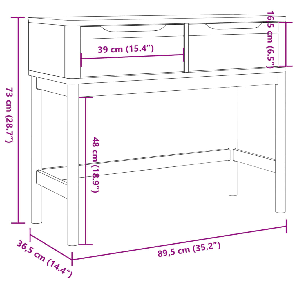 Avlastningsbord Konsollbord Tre FLORO Brun 89,5x36,5x73 cm heltre furu