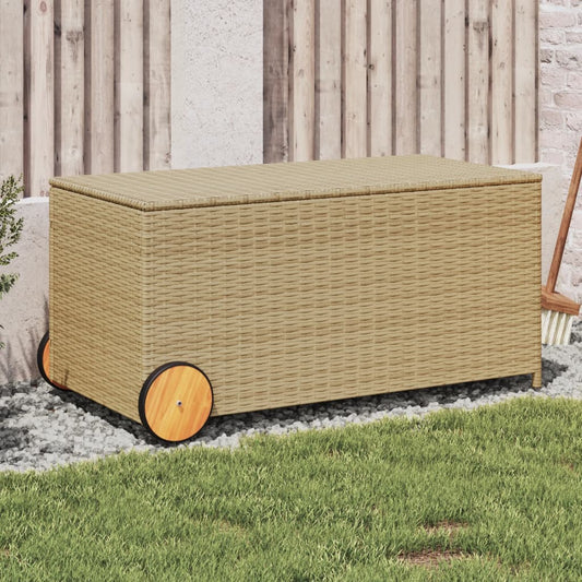 Putekasse Kunstrotting med hjul blandet beige 190L cm polyrotting