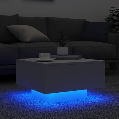 Salongbord Sofabord Hvit med LED-lys 55x55x31 cm