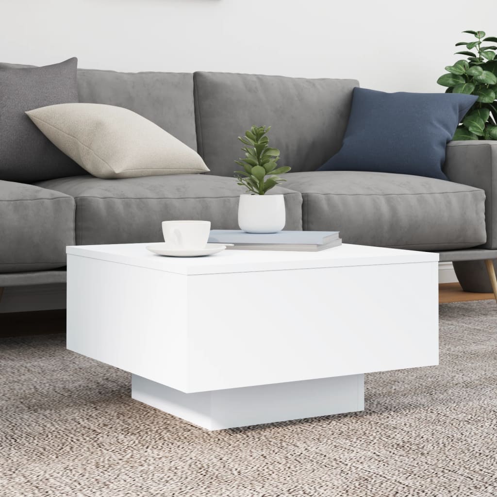 Salongbord Sofabord Hvit med LED-lys 55x55x31 cm
