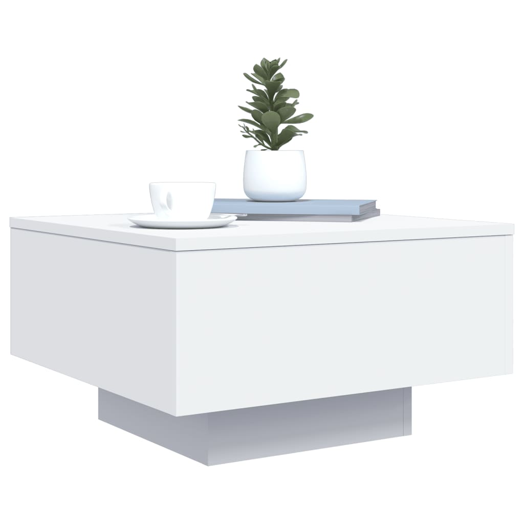 Salongbord Sofabord Hvit med LED-lys 55x55x31 cm
